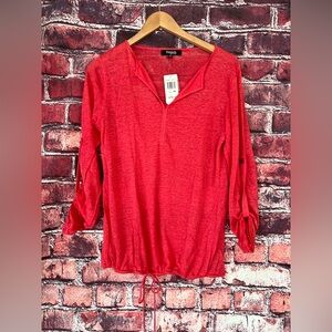 Threads Saks Fifth Avenue Red Linen-Blend Split Neck Tunic Top NWT